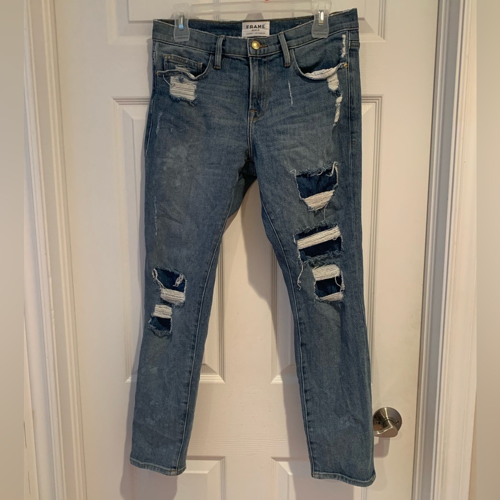 Frame Denim Distressed Blue Le Boy Jeans 99% Cotton 1% Elastane